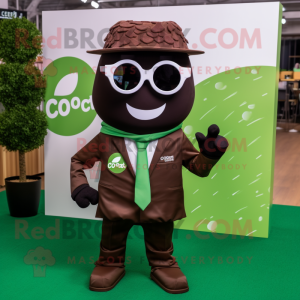 Forest Green Chocolate Bar mascot costume character dressed with a Poplin Shirt and Sunglasses