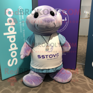 Lavender Stellar'S Sea Cow mascot costume character dressed with a Polo Shirt and Necklaces