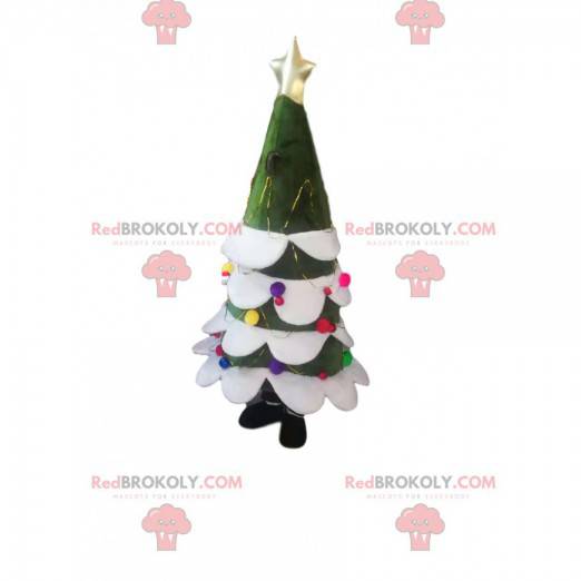 Fir mascot with a golden star and Christmas balls -