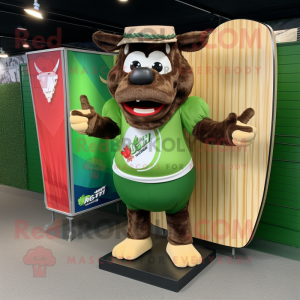 Forest Green Steak mascot costume character dressed with a Board Shorts and Keychains