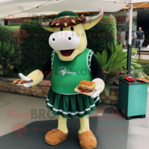 Forest Green Steak mascot costume character dressed with a Board Shorts and Keychains