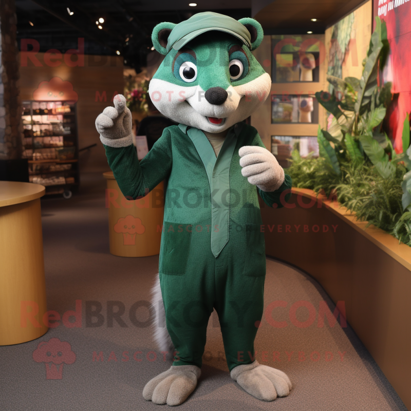 Forest Green Weasel mascot costume character dressed with a Dress Shirt and Mittens Forest Green Weasel mascot costume character dressed with a Dress Shirt and Mittens