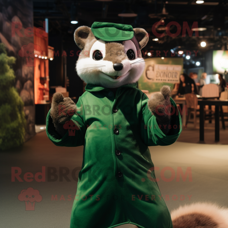 Forest Green Weasel mascot costume character dressed with a Dress Shirt and Mittens