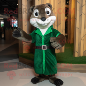 Forest Green Weasel mascot costume character dressed with a Dress Shirt and Mittens