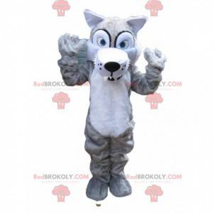 Enge grijze wolf mascotte met grote tanden - Redbrokoly.com