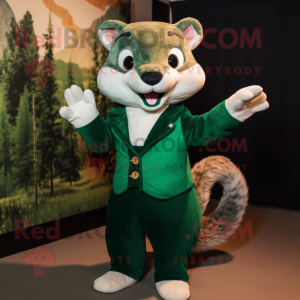 Forest Green Weasel mascot costume character dressed with a Dress Shirt and Mittens