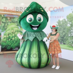 Forest Green Oyster mascot costume character dressed with a Maxi Dress and Cummerbunds