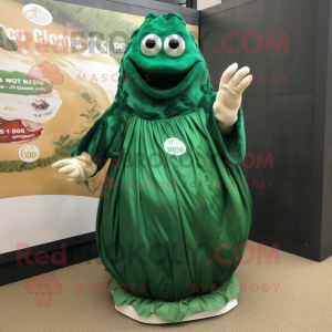 Forest Green Oyster mascot costume character dressed with a Maxi Dress and Cummerbunds