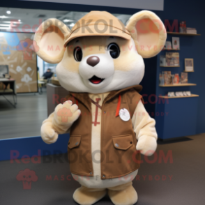 Tan Mouse mascot costume character dressed with a Hoodie and Ties