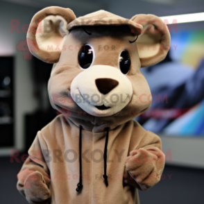 Tan Mouse mascot costume character dressed with a Hoodie and Ties