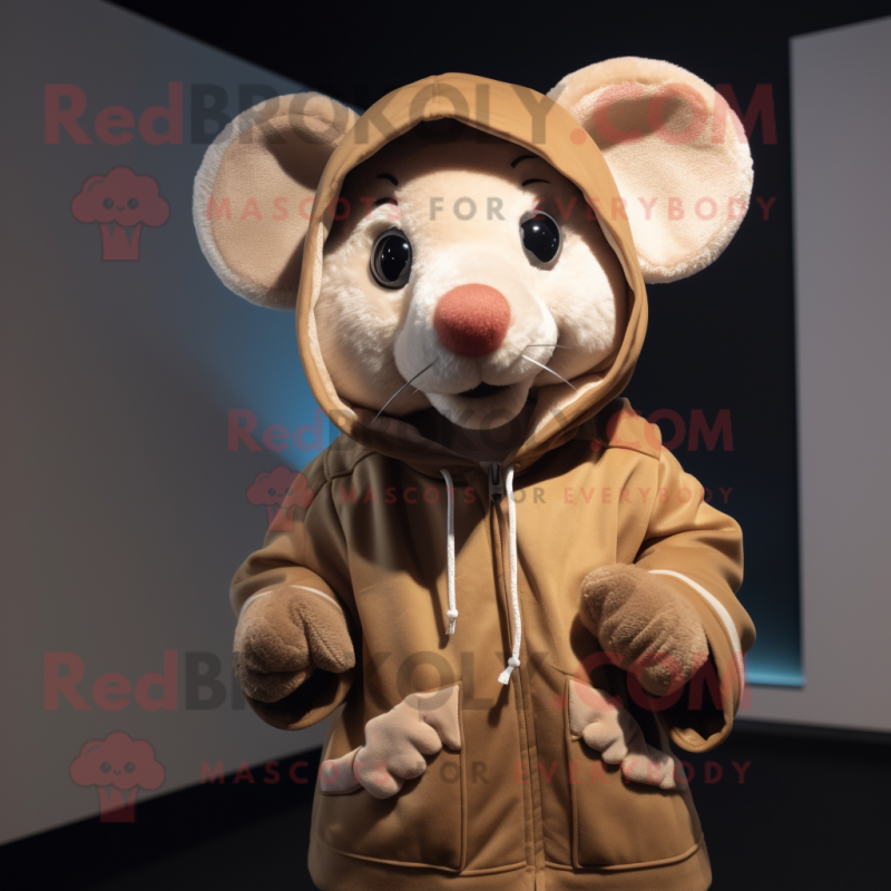 Tan Mouse mascot costume character dressed with a Hoodie and Ties