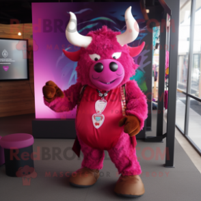 Magenta Minotaur mascot costume character dressed with a Dress Pants and Keychains