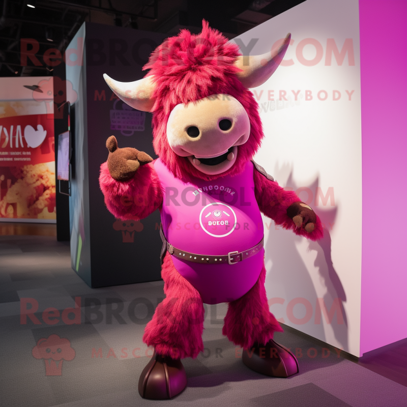 Magenta Minotaur mascot costume character dressed with a Dress Pants and Keychains