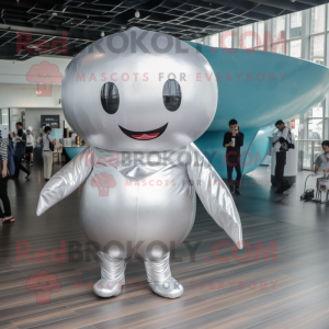 Silver Whale mascot costume character dressed with a Leggings and Wraps