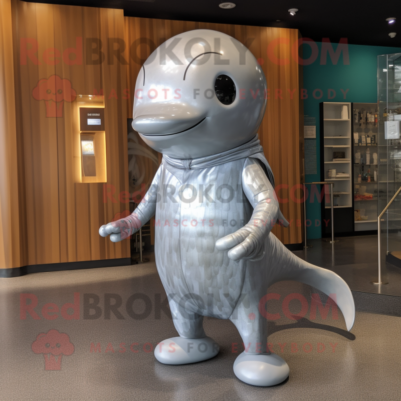 Silver Whale mascot costume character dressed with a Leggings and Wraps Silver Whale mascot costume character dressed with a Leggings and Wraps