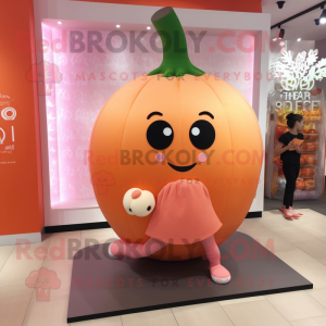 Peach Pumpkin mascot costume character dressed with a Yoga Pants and Cummerbunds