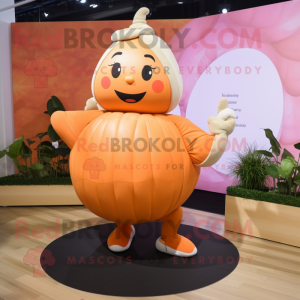 Peach Pumpkin mascot costume character dressed with a Yoga Pants and Cummerbunds