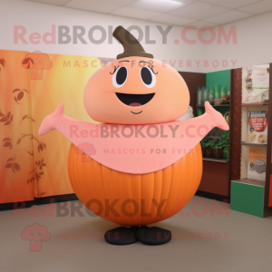 Peach Pumpkin mascot costume character dressed with a Yoga Pants and Cummerbunds