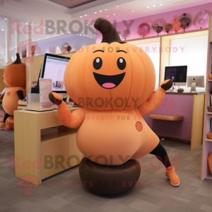 Peach Pumpkin mascot costume character dressed with a Yoga Pants and Cummerbunds