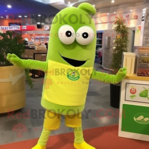 Lime Green Enchiladas mascot costume character dressed with a Henley Tee and Rings