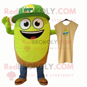 Lime Green Enchiladas mascot costume character dressed with a Henley Tee and Rings