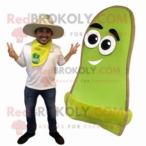Lime Green Enchiladas mascot costume character dressed with a Henley Tee and Rings