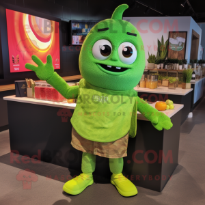 Lime Green Enchiladas mascot costume character dressed with a Henley Tee and Rings