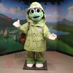 Olive Baseball Glove mascot costume character dressed with a Raincoat and Messenger bags