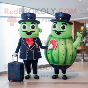 Navy Watermelon mascot costume character dressed with a Shift Dress and Briefcases