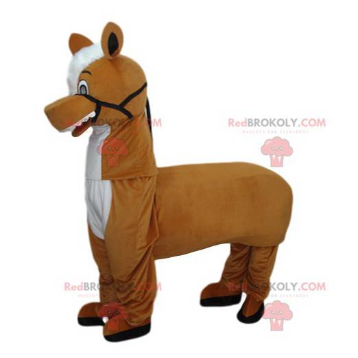 Mascota del caballo marrón y blanco. Disfraz de caballo -