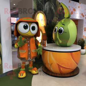 Olive Orange mascot costume character dressed with a Cover-up and Watches