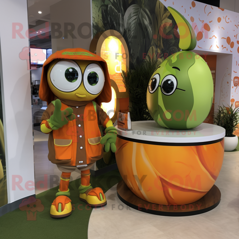 Olive Orange mascot costume character dressed with a Cover-up and Watches Olive Orange mascot costume character dressed with a Cover-up and Watches
