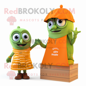 Olive Orange mascot costume character dressed with a Cover-up and Watches
