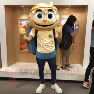 Tan Pad Thai mascot costume character dressed with a Jeggings and Wallets