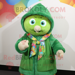 Green Rainbow mascot costume character dressed with a Parka and Shawls