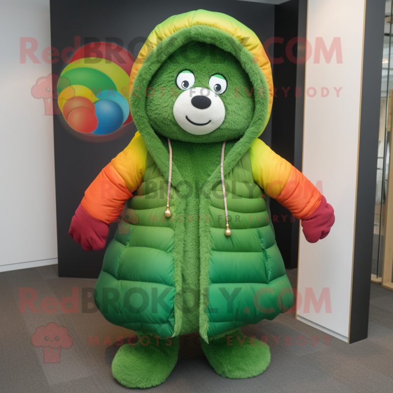 Green Rainbow mascot costume character dressed with a Parka and Shawls Green Rainbow mascot costume character dressed with a Parka and Shawls