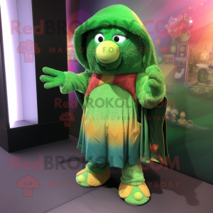 Green Rainbow mascot costume character dressed with a Parka and Shawls