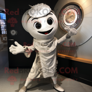 Silver Plate Spinner mascot costume character dressed with a Chinos and Shawl pins