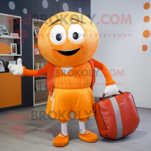 Orange Basketball Ball mascot costume character dressed with a Cardigan and Briefcases