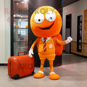 Orange Basketball Ball mascot costume character dressed with a Cardigan and Briefcases