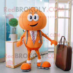 Orange Basketball Ball mascot costume character dressed with a Cardigan and Briefcases