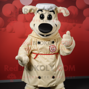 Cream Beef Stroganoff mascot costume character dressed with a Playsuit and Beanies