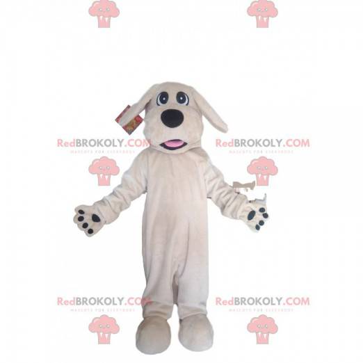 vit hundmaskot med en stor svart munkorg - Redbrokoly.com