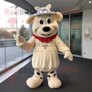 Cream Beef Stroganoff mascot costume character dressed with a Playsuit and Beanies