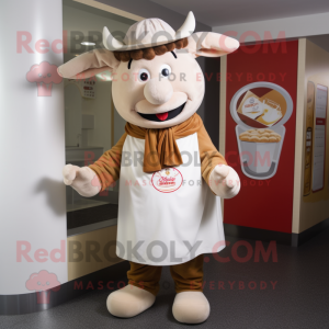 Cream Beef Stroganoff mascot costume character dressed with a Playsuit and Beanies