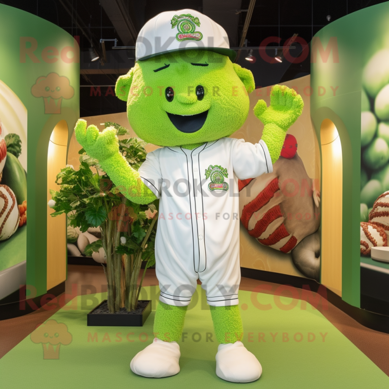 White Broccoli mascot costume character dressed with a Baseball Tee and Necklaces