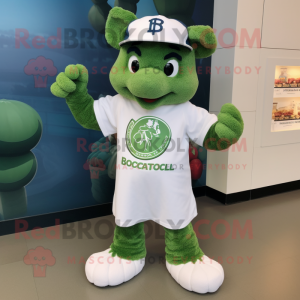 White Broccoli mascot costume character dressed with a Baseball Tee and Necklaces