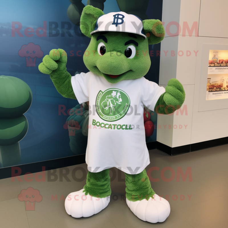 White Broccoli mascot costume character dressed with a Baseball Tee and Necklaces White Broccoli mascot costume character dressed with a Baseball Tee and Necklaces