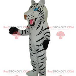 Mascotte de tigre blanc avec de beaux yeux bleus -
