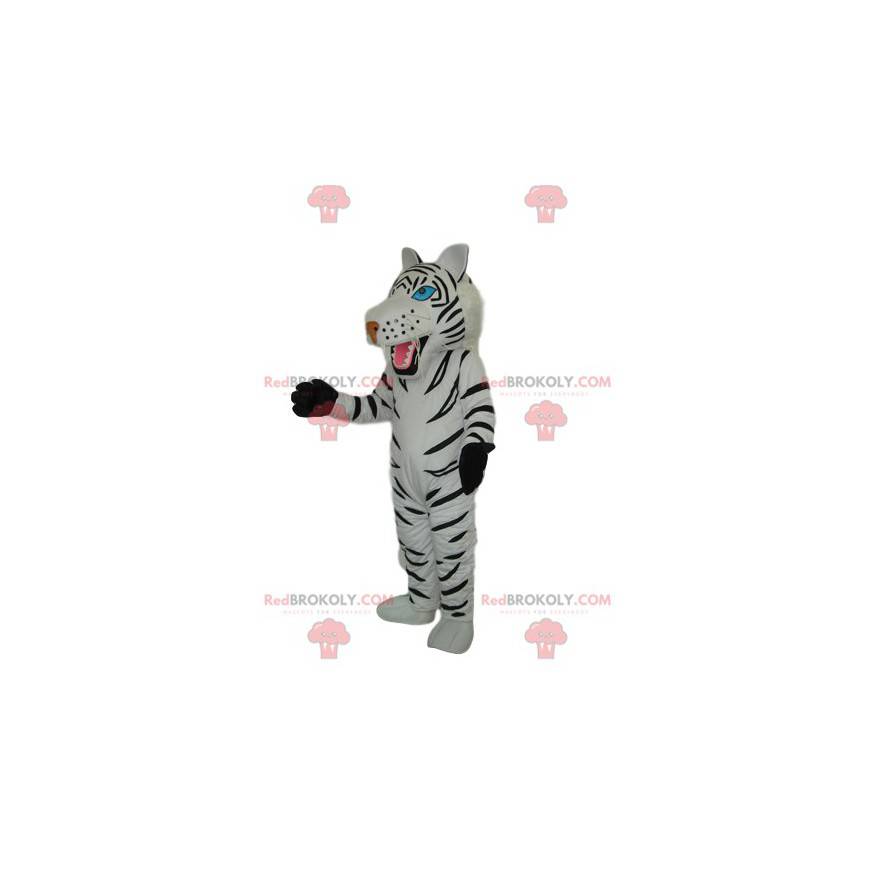 Maskot bílý tygr s krásnými modrými očima - Redbrokoly.com